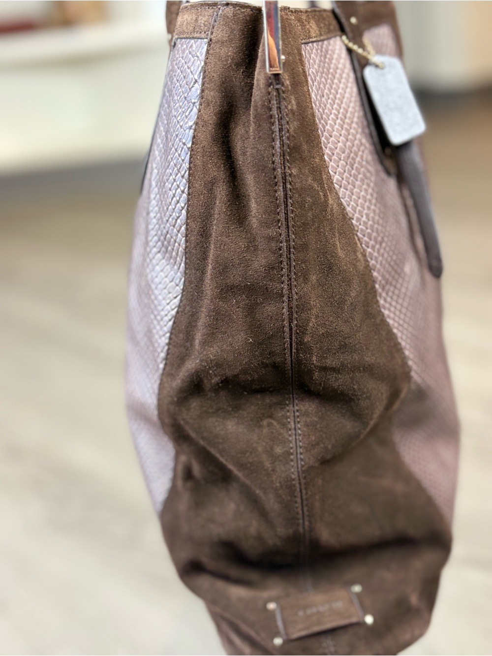 Coach Taupe and Brown Embossed Leather Tote - Picture 4 of 10